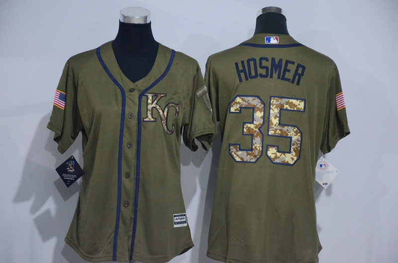 Womens MLB Kansas City Royals #35 Hosmer Green Salute to Service Jersey