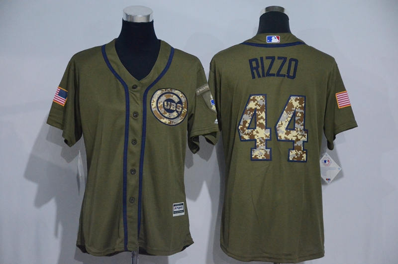 Womens MLB Chicago Cubs #44 Rizzo Green Salute to Service Jersey