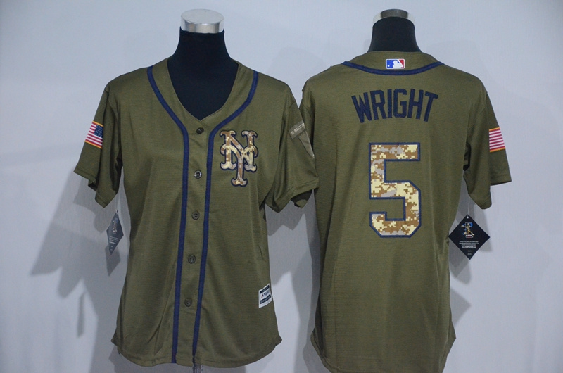 Womens MLB New York Mets #5 Wright Green Salute to Service Jersey