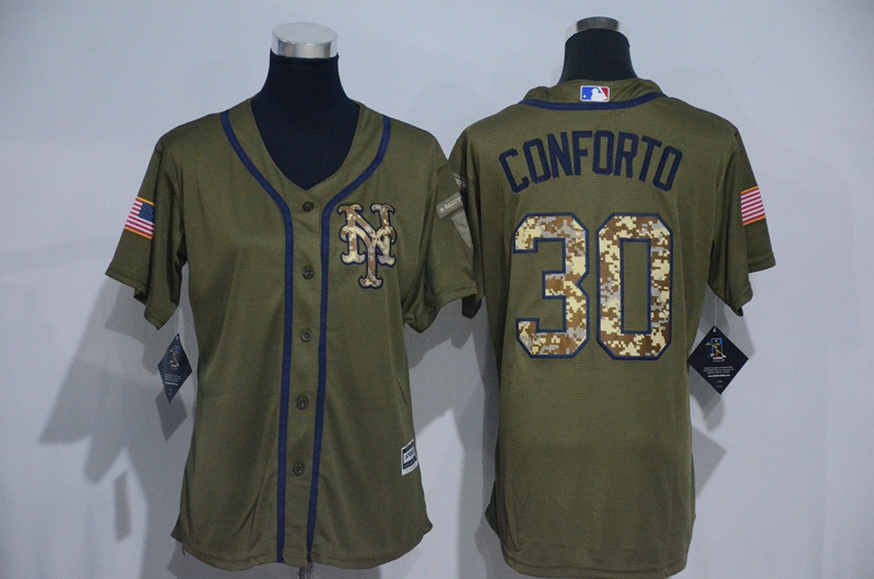 Womens MLB New York Mets #30 Conforto Green Salute to Service Jersey