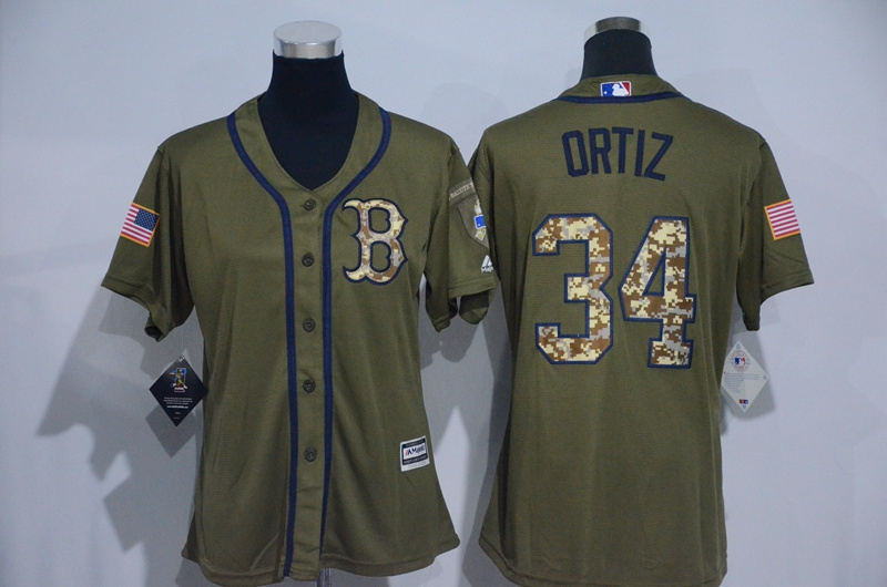 Womens MLB Boston Red Sox #34 Ortiz Green Salute to Service Jersey