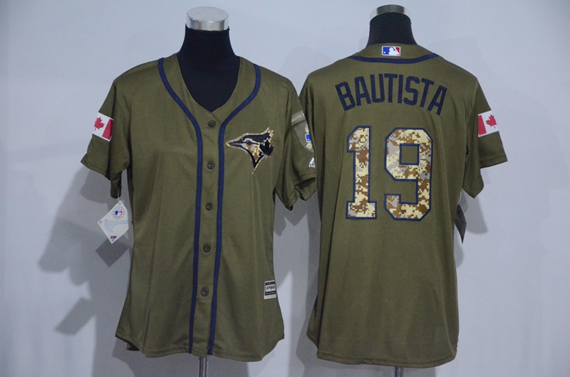 Womens MLB Toronto Blue Jays #19 Bautista Green Salute to Service Jersey