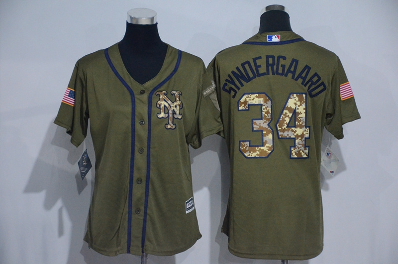 Womens MLB New York Mets #34 Syndergaard Green Salute to Service Jersey