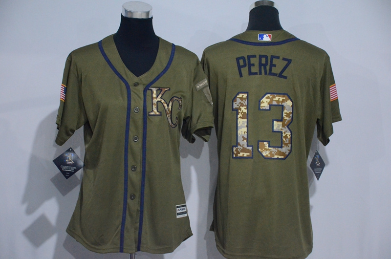 Womens MLB Kansas City Royals #13 Perez Green Salute to Service Jersey