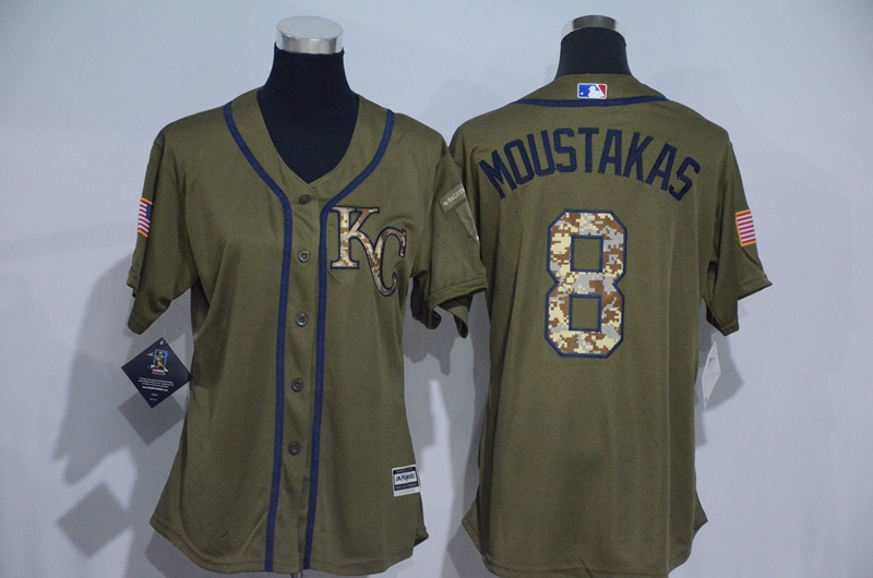 Womens MLB Kansas City Royals #8 Moustakas Green Salute to Service Jersey