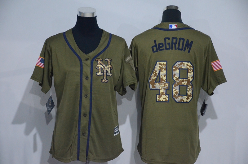 Womens MLB New York Mets #48 deGROM Green Salute to Service Jersey