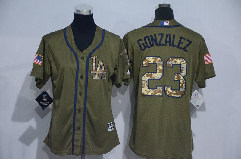 Womens MLB Los Angeles Dodgers #23 Gonzalez Green Salute to Service Jersey