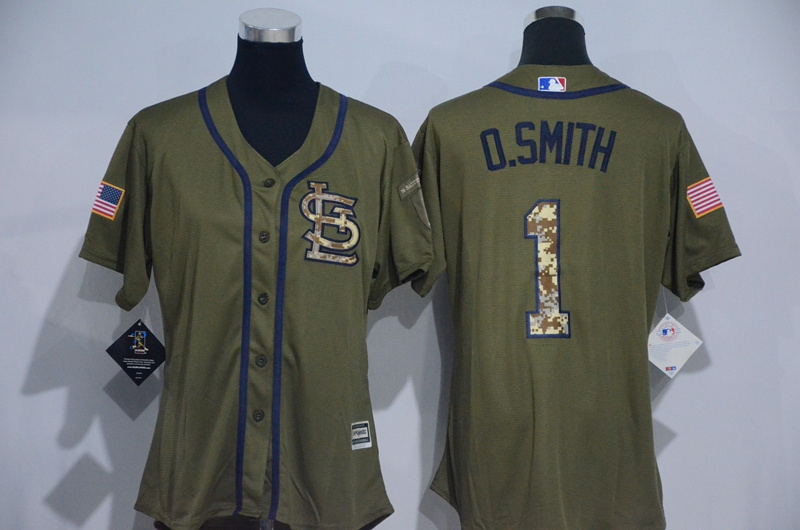 Womens MLB St.Louis Cardinals #1 O.Smith Green Salute to Service Jersey