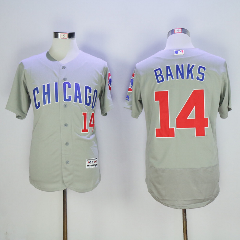 MLB Chicago Cubs #14 Banks Grey Elite Jersey