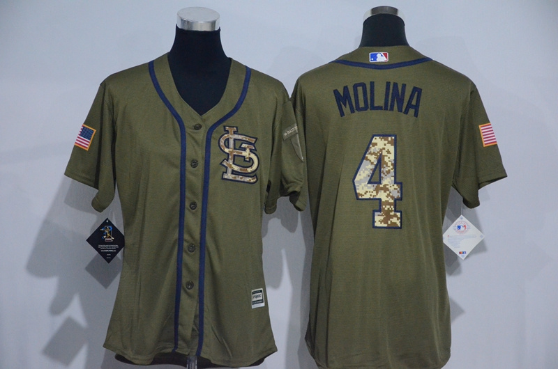 Womens MLB St.Louis Cardinals #4 Molina Green Salute to Service Jersey