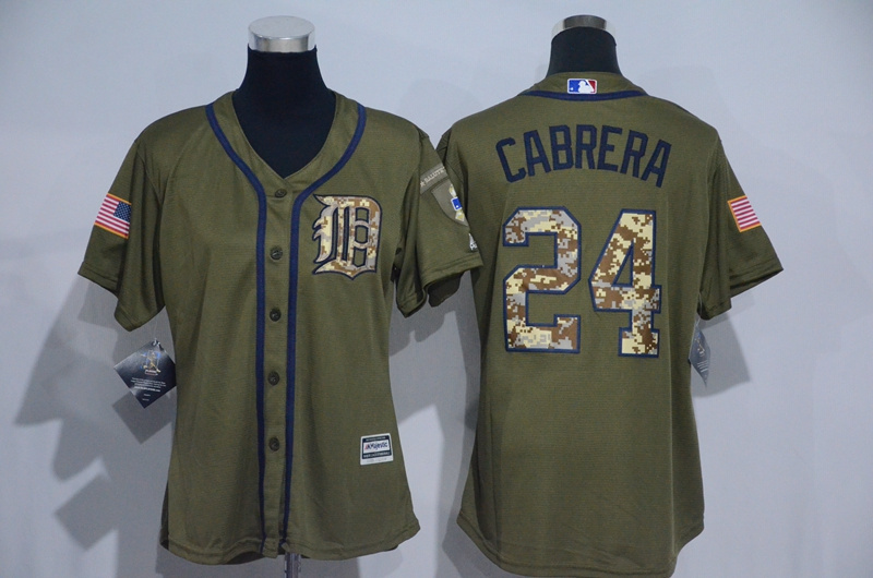 Womens MLB Detriot Tigers #24 Cabrera Green Salute to Service Jersey