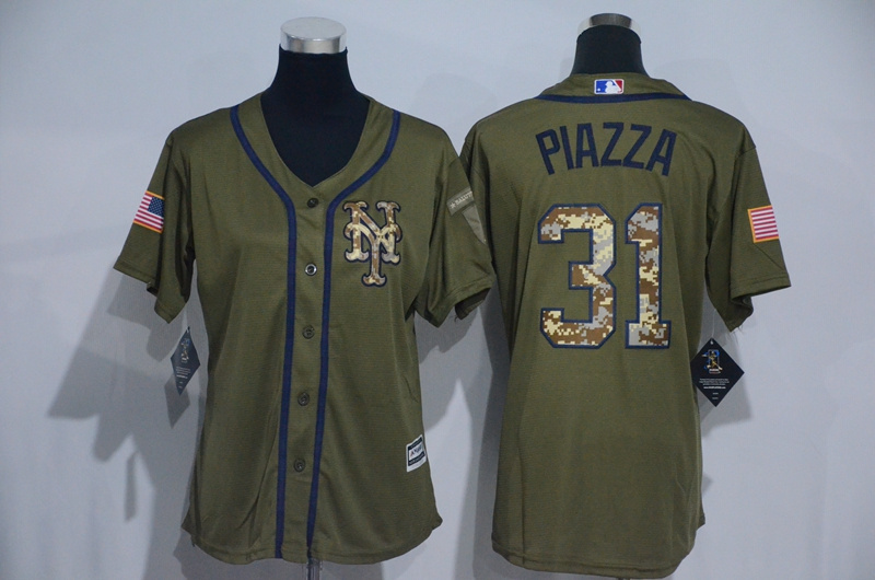 Womens MLB New York Mets #31 Piazza Green Salute to Service Jersey