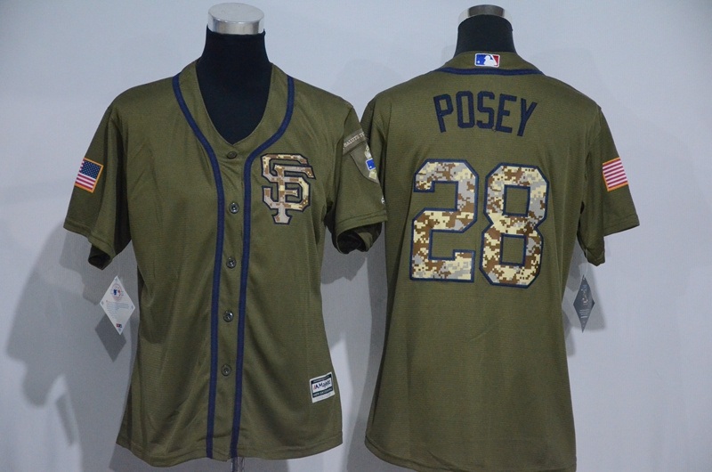 Womens MLB San Francisco Giants #28 Posey Green Salute to Service Jersey