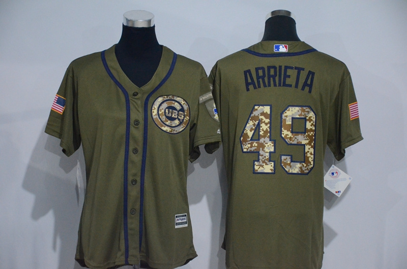 Womens MLB Chicago Cubs #49 Arrieta Green Salute to Service Jersey