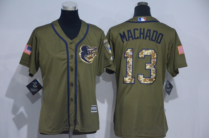 Womens MLB Baltimore Orioles #13 Machado Green Salute to Service Jersey