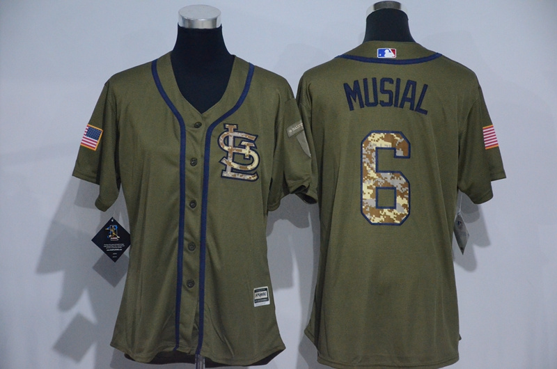 Womens MLB St.Louis Cardinals #6 Musial Green Salute to Service Jersey