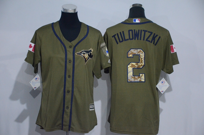 Womens MLB Toronto Blue Jays #2 Tulowitzki Green Salute to Service Jersey