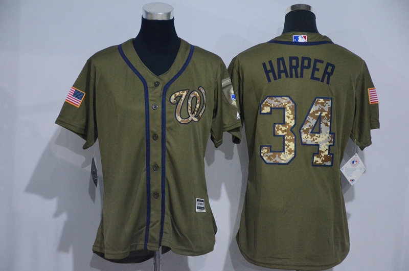 Womens MLB Washington Nationals #34 Harper Green Salute to Service Jersey