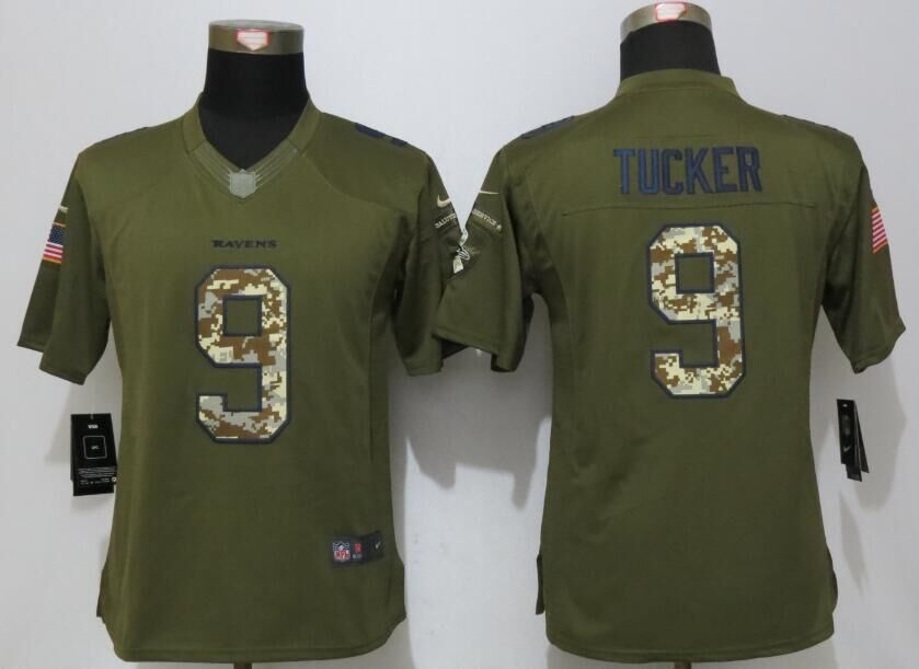 Women New Nike Baltimore Ravens 9 Tucker Green Salute To Service Limited Jersey