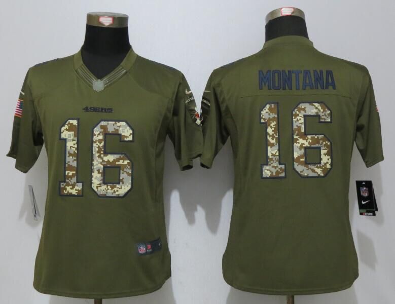 Women Nike San Francisco 49ers 16 Montana Green Salute To Service Limited Jersey