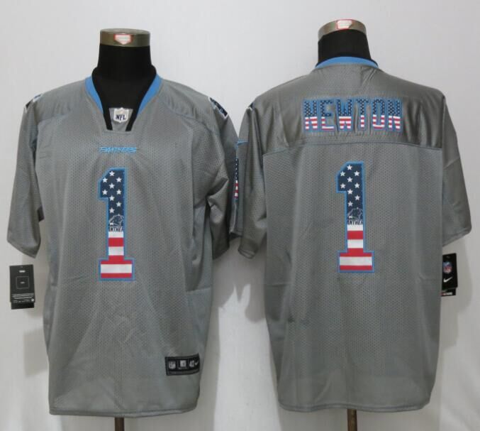 New Nike Carolina Panthers 1 Newton USA Flag Fashion Gray Elite Jersey