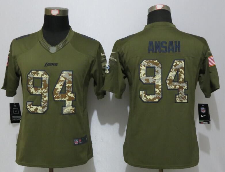 Women New Nike Detroit Lions 94 Ansah Green Salute To Service Limited Jersey