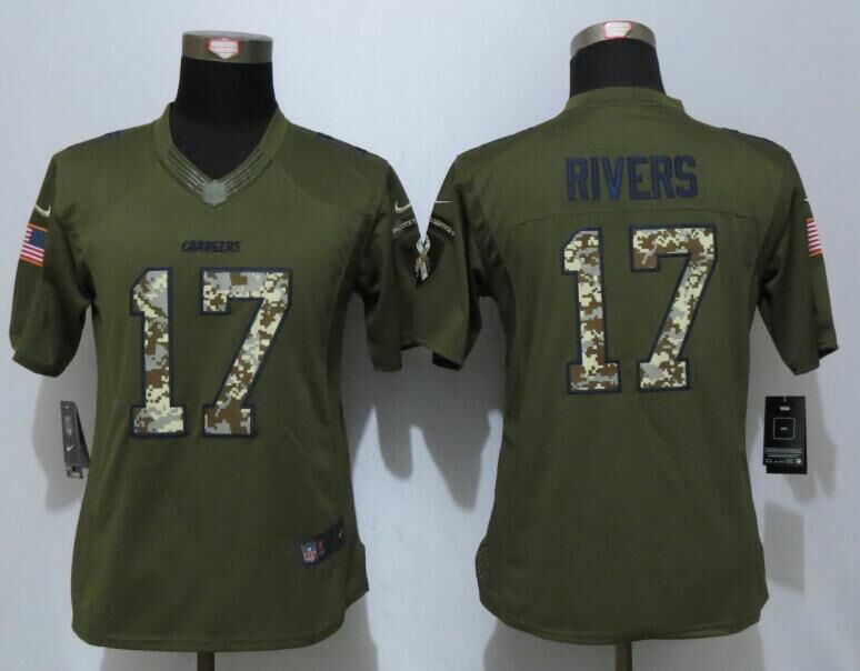 Women New Nike San Diego Chargers 17 Rivers Green Salute To Service Limited Jersey