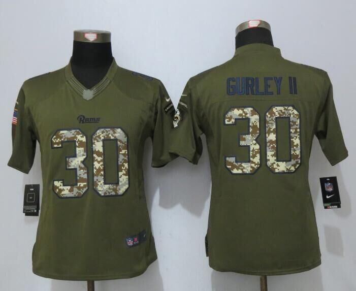 Women New Nike St.Louis Rams 30 Gurley ii Green Salute To Service Limited Jersey