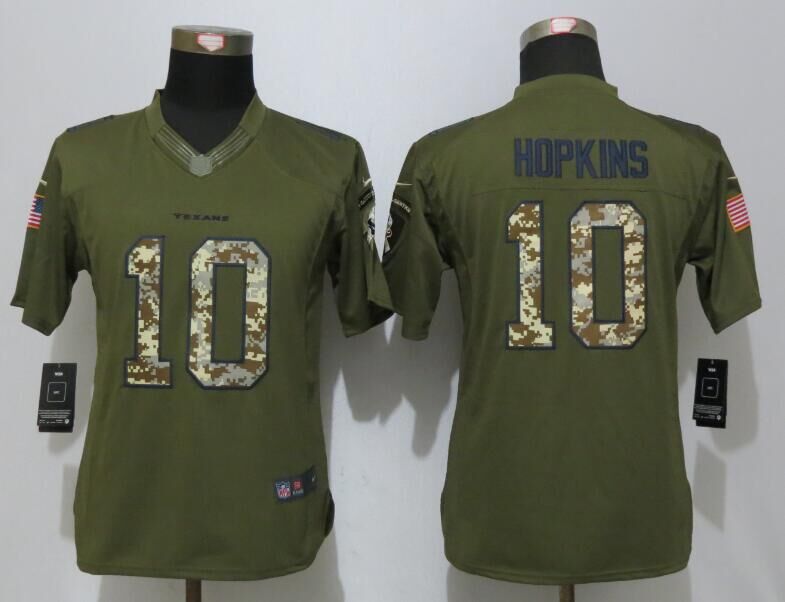 Women New Nike Houston Texans 10 Hopkins Green Salute To Service Limited Jersey