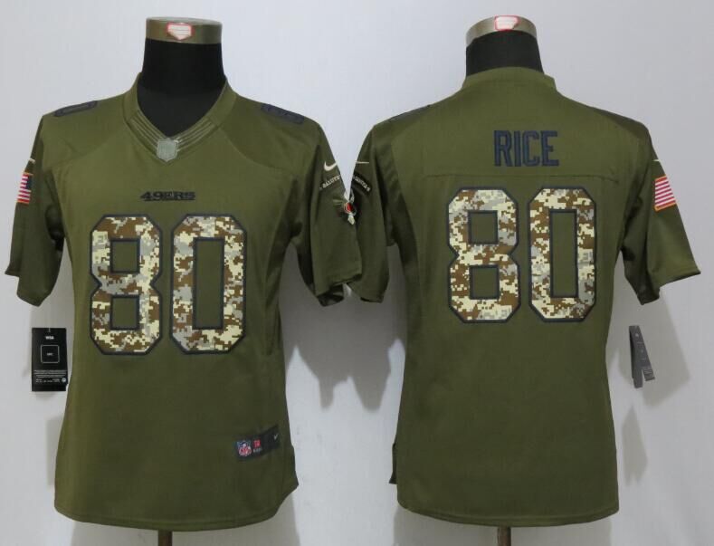 Women Nike San Francisco 49ers 80 Rice Green Salute To Service Limited Jersey