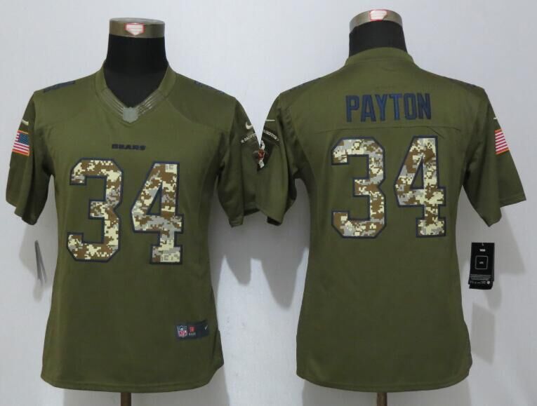 Women New Nike Chicago Bears 34 Payton Green Salute To Service Limited Jersey