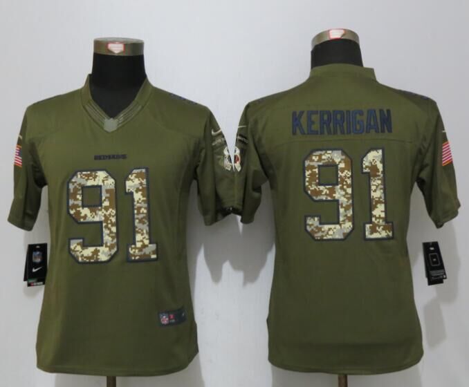 Women New Nike Washington Redskins 91 Kerrigan Green Salute To Service Limited Jersey
