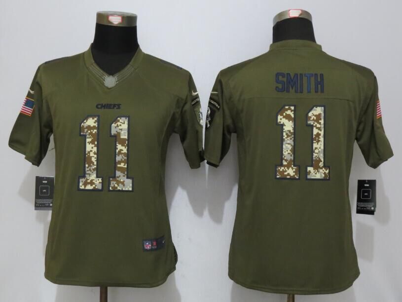 Women New Nike Kansas City Chiefs 11 Smith Green Salute To Service Limited Jersey