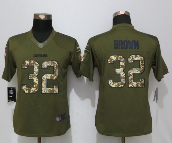 Women New Nike Cleveland Browns 32 Brown Green Salute To Service Limited Jersey 