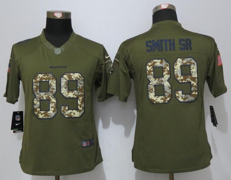 Women New Nike Baltimore Ravens 89 Smith sr Green Salute To Service Limited Jersey
