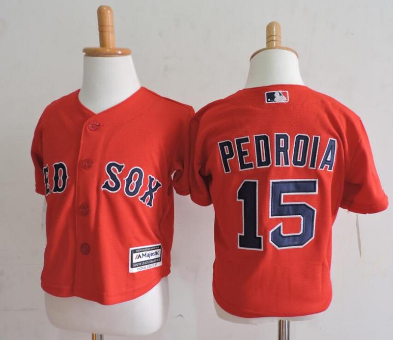 MLB Boston Red Sox #15 Pedroia Red Kids Jersey 2-5T