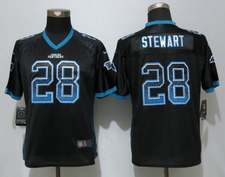 Women NEW Nike Carolina Panthers 28 Stewart Drift Fashion Black Elite Jersey