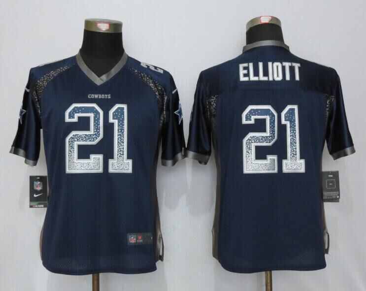 Women NEW Nike Dallas cowboys 21 Elliott Drift Fashion Blue Elite Jersey