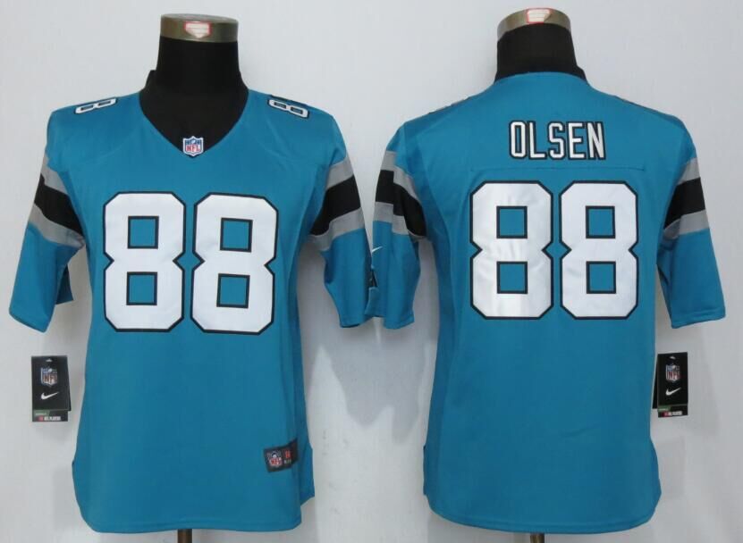 Women Nike Carolina Panthers 88 Olsen Blue Limited Jersey