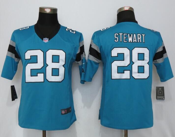 Women Nike Carolina Panthers 28 Stewart Blue Limited Jersey