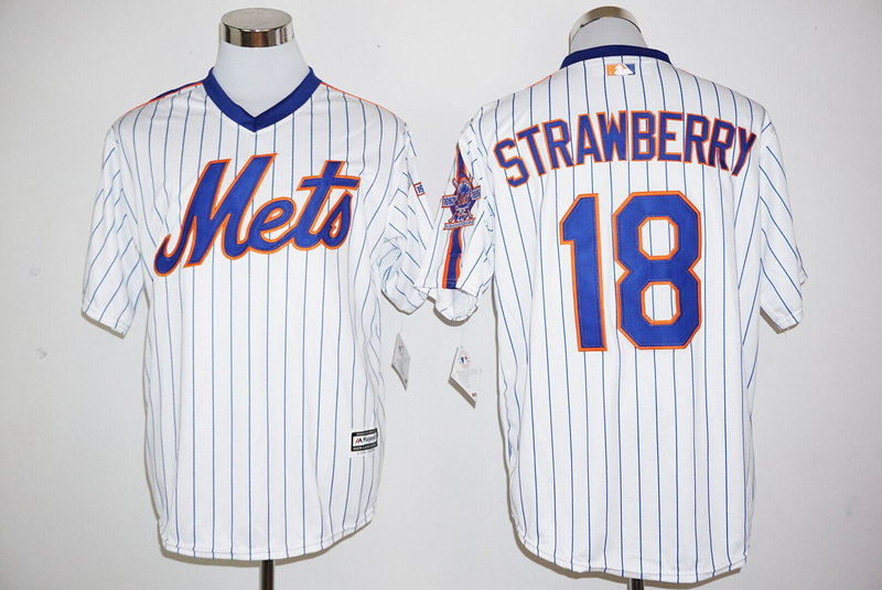 MLB New York Mets #18 Strawberry White Pullover Jersey with 25th Anniversary Patch