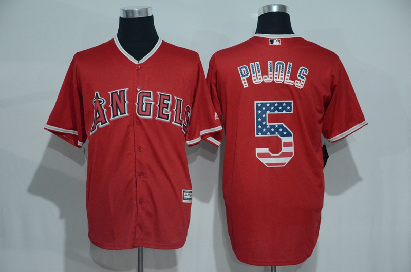 MLB Los Angeles Angels #5 Pujols Red USA Flag Jersey