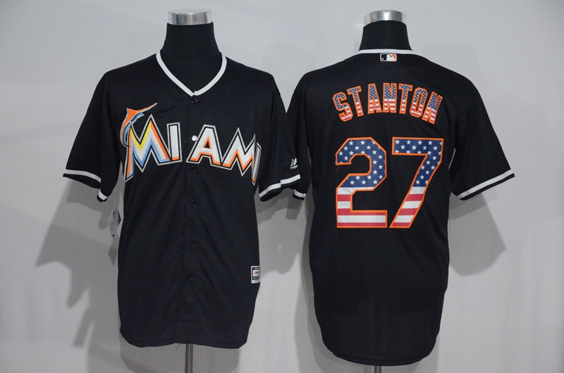 MLB Miami Marlins #27 Stanton Black USA Flag Jesey