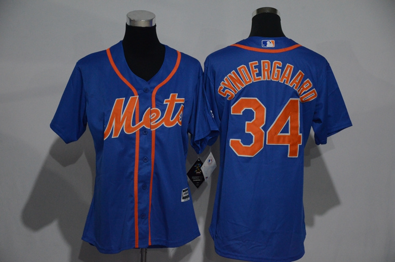 Women MLB New York Mets #34 Syndergaard Blue Jersey