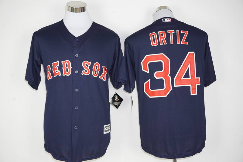 Majestic MLB Boston Red Sox #34 Ortiz Blue Retirement Jersey