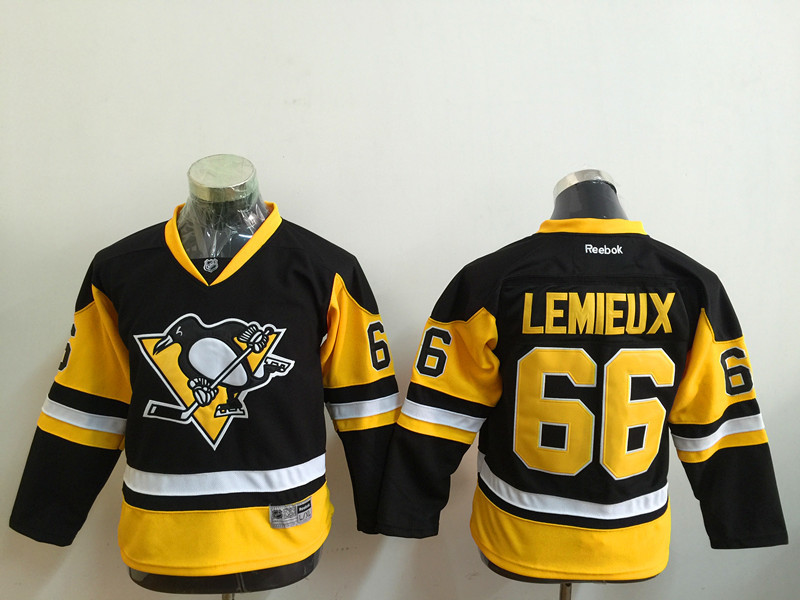 NHL Pittsburgh Penguins #66 Lemieux Black Kids Jersey