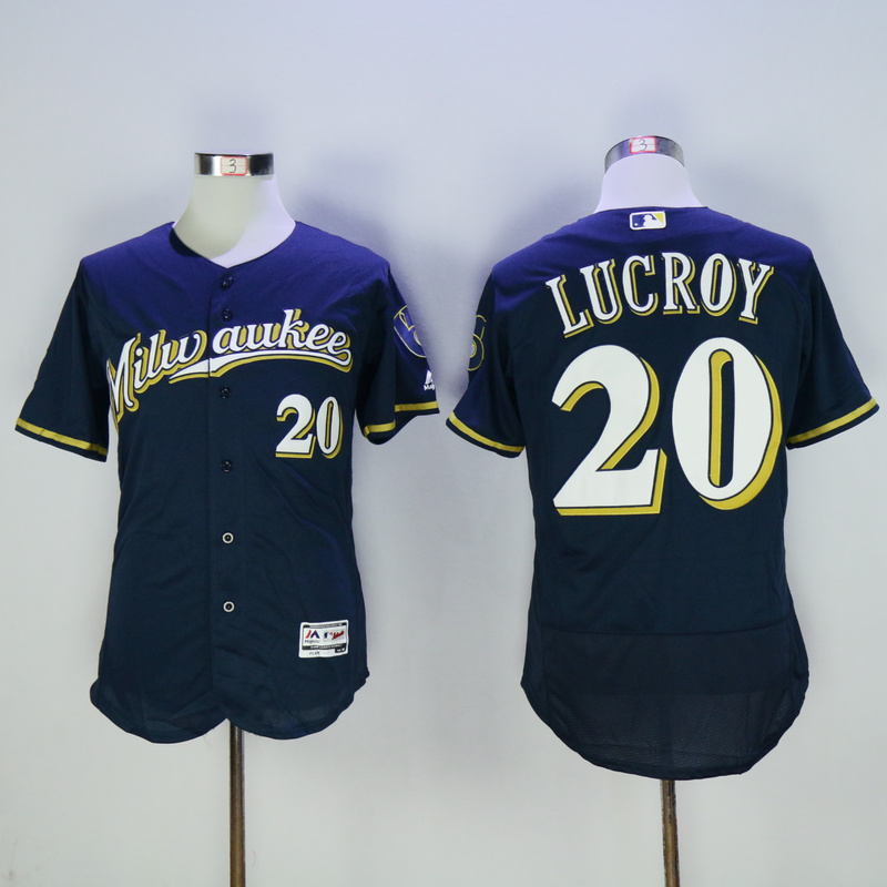 Majestics MLB Milwaukee Brewers #20 Lucroy Blue Elite Jersey