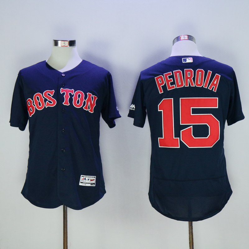 Majestics MLB Boston Red Sox #15 Pedroia Blue Elite Jersey