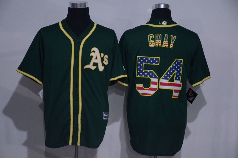 MLB Oakland Athletics #54 Gray Green US Flag Jersey