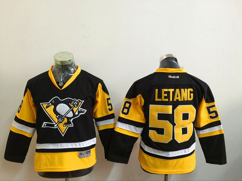 NHL Pittsburgh Penguins #58 Letang Black Kids Jersey